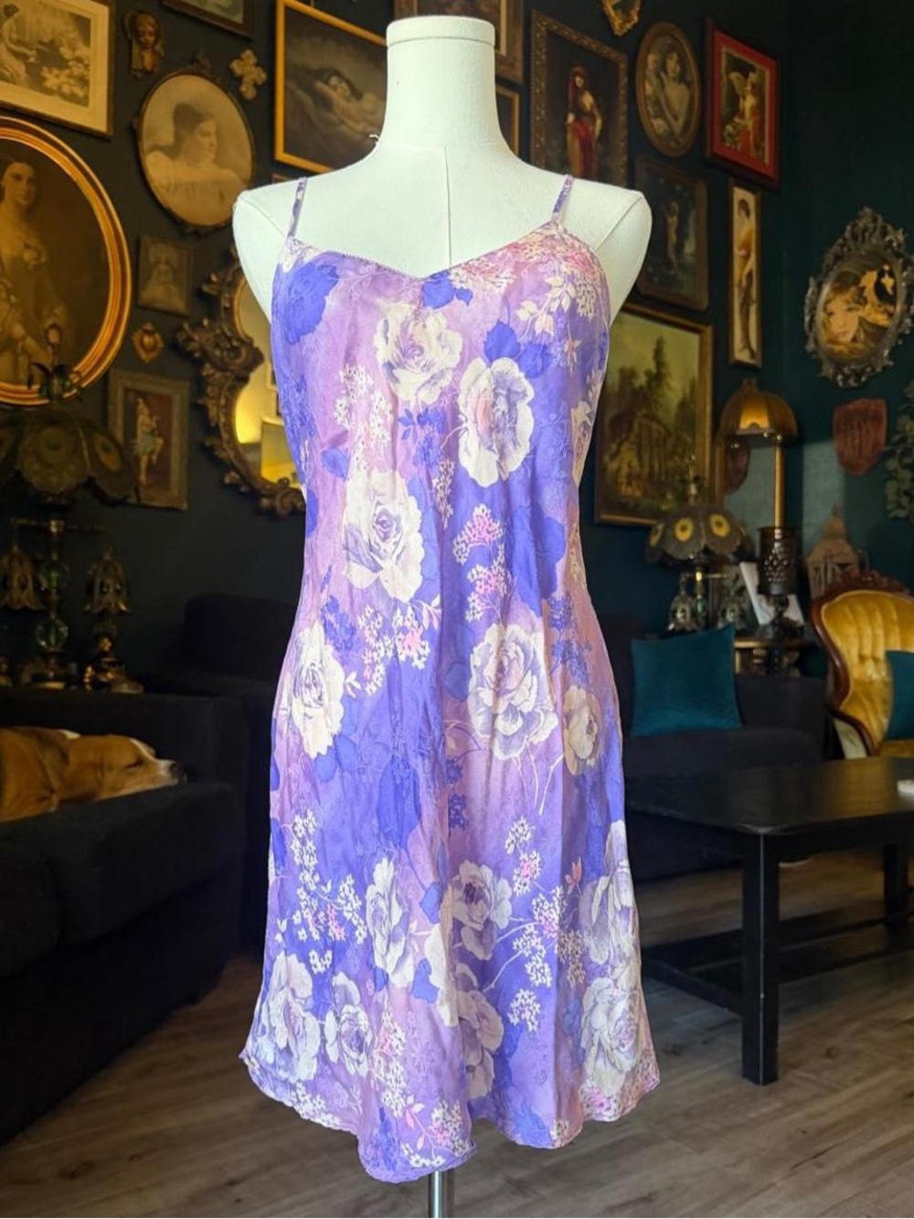 Vintage August Silk 100% Silk Floral Slip Dress | Purple Lavender | Medium